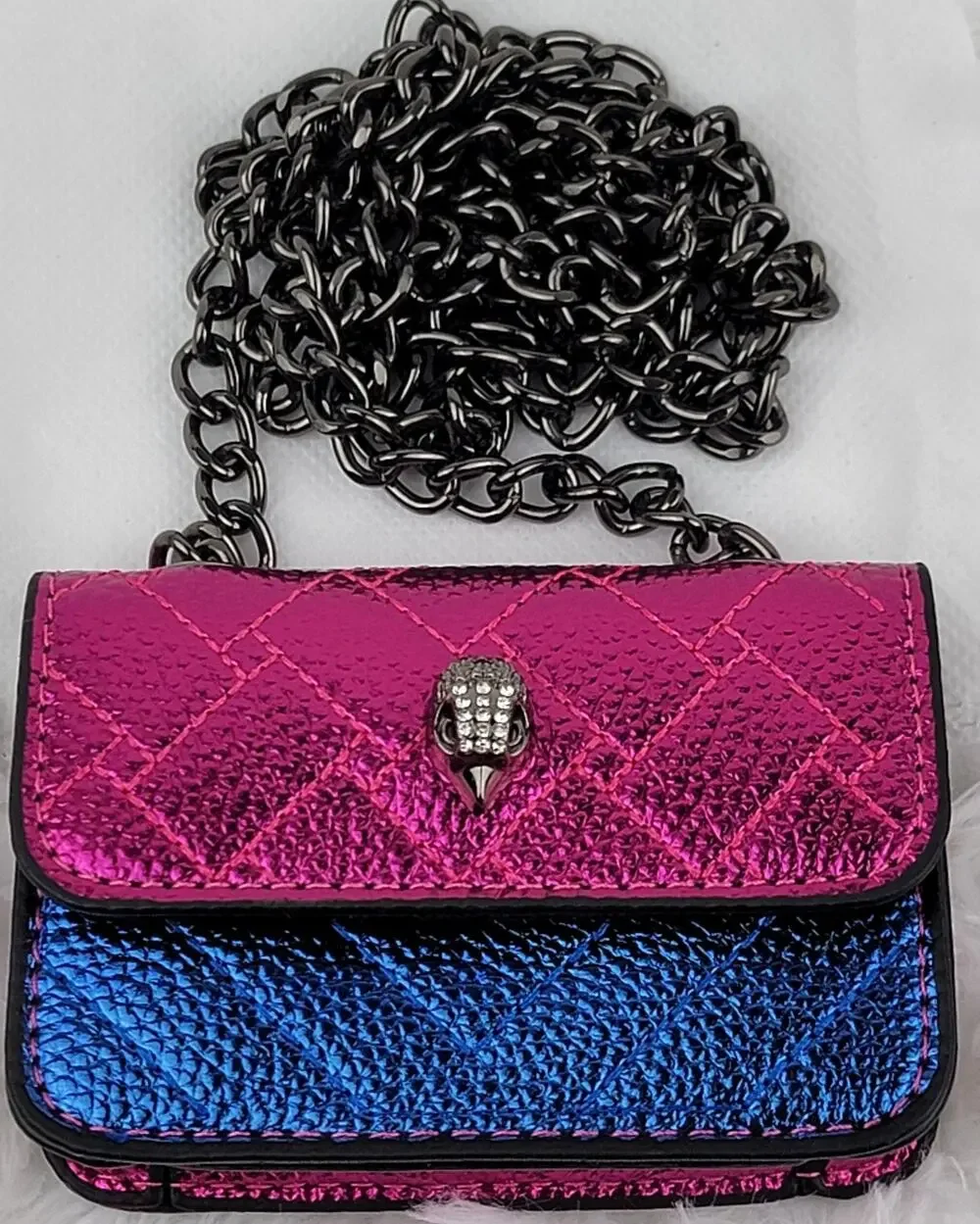 Designer Micro Mini Purse Metallic Pink Blue Crossbody Black Chain Bag Eagle New